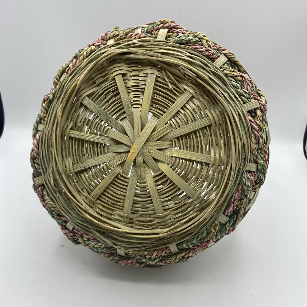 Vintage Easter Basket Woven Twisted Rope Wicker Round Pink Blue - Picture 5 of 7
